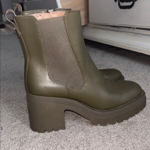 Sam & Libby Moss Green Ankle Boots with Chunky Sole, Size 9